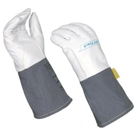 [Weldas] SOFTouch™ Double Palm Industrial Goatskin Welding Gloves for TIG, Plasma, MIG Welding, Perfect for Precision Welding, Seamless Index Finger Design, 10-1004XL, White, (X-Large)