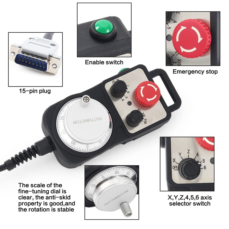 CNCTOPBAOS CNC 5 Axis MPG Pendant Handwheel,with 15-Pin Connector Emergency