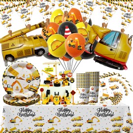 Children's Birthday Party Tableware, 101 Pieces Digger Party Tableware Set, Decoration Birthday for 20 People, Technical Vehicle Themed Party Tableware Decoration Set, Boys Like It Party Decoration,