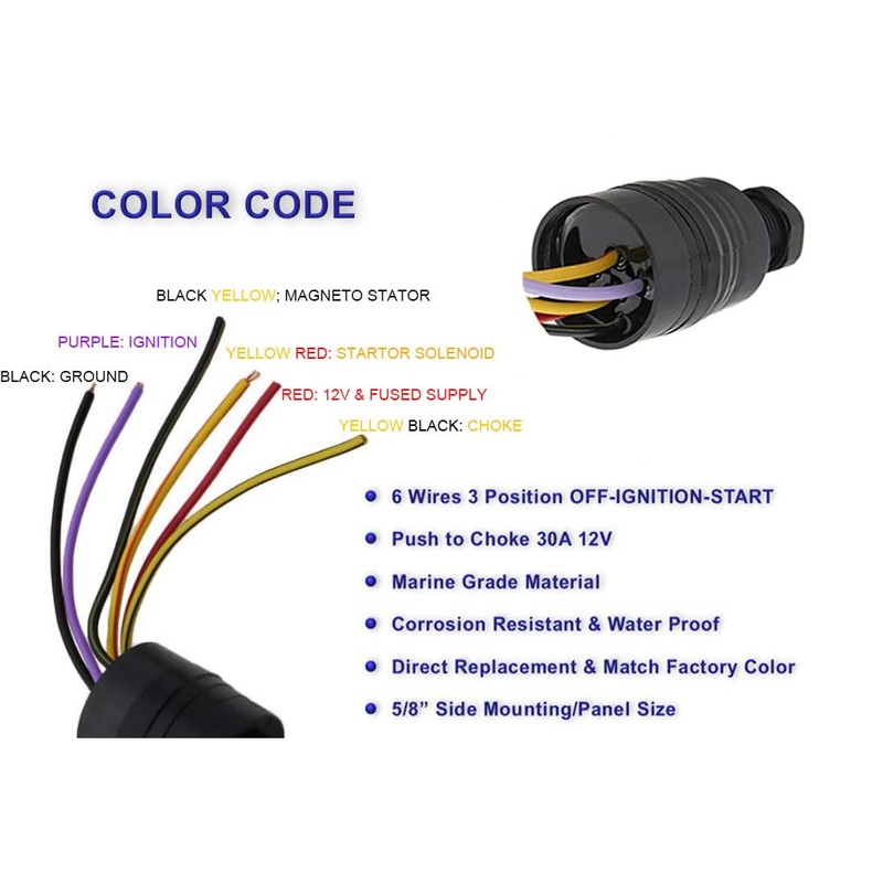 Boat Ignition Key Switch Push to Choke 6 Wires Base