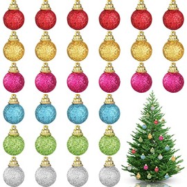 36 Pieces Mini Glitter Balls Christmas Ornaments,1 Inch Multicolor Foam Ball Hanging Decor Mini Christmas Tree Ornaments Decorations for Small