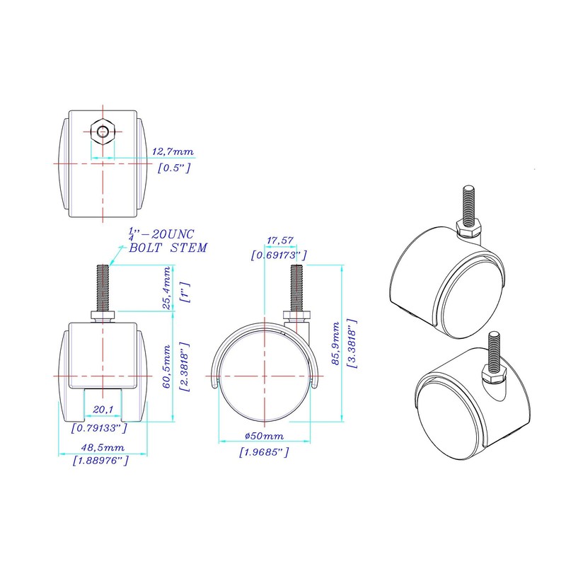 2" Wheel Diameter | Black Nylon Swivel Hooded Samson Twin