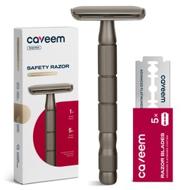 CAVEEM Double-Edge Safety Razor, Single-Blade Razors with 5 Stainless Steel Razor Blades for Men and Women, Reusable Metal Razor – Champagne Matt