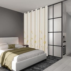 Estelar Textiler Room Darkening Curtain for Living Room 80W x 84L Inch Window Thermal Insulated Curtain with Gold Palm for Dining Room, 6.6ft Wide x7ft Long, Cream Beige, 1 Panel