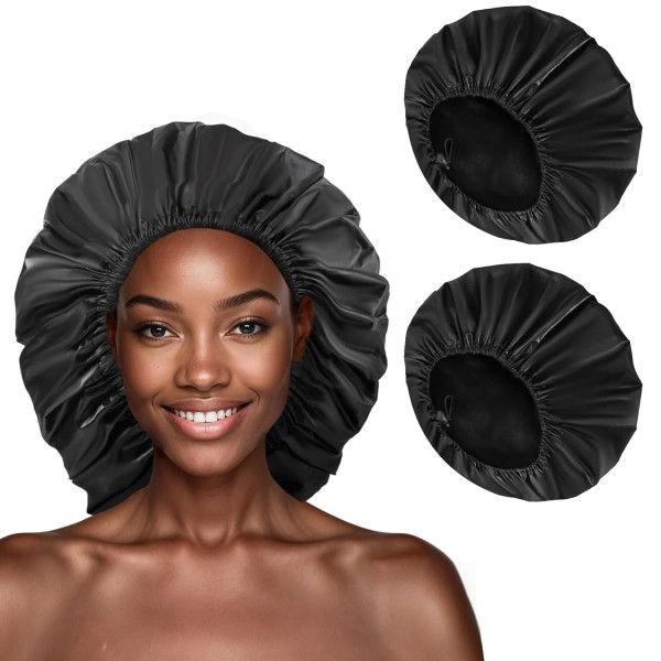 Pengxiaomei 2 Pcs Extra Large Shower Cap, Reusable Waterproof Satin