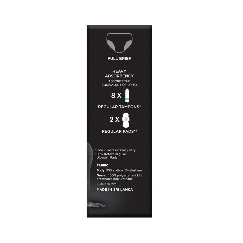 U by Kotex Thinx Period Undies Black Briefs Size 22