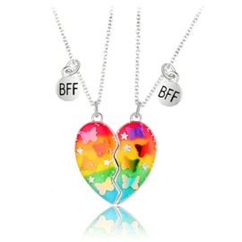 2 Pieces Friendship Pendant Necklace Set Best Friends Chain BFF Necklace Heart Purple Friendship Necklace for Girls Birthday Gift for Best Friends