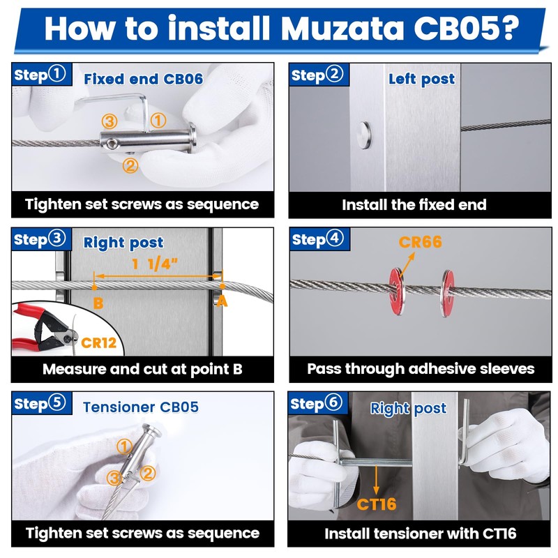[Patent] Muzata 10 Pack 1/8" Swageless Invisible Cable Railing Kit