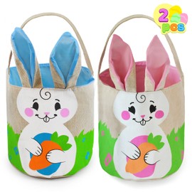 JOYIN Pack of 2 Easter Baskets, Easter Bunny Basket Set for Easter Egg Hunt, Easter Sack Bags, Gift Baskets for Children, Favour for Children at Easter Party