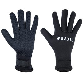 WEAXIO Neoprene Wetsuit Gloves 5mm Men Women, Diving Water Gloves Flexible Anti Slip Five Finger Warm Adjustable Wrist Strap Gloves for Swimming Scuba Kayaking Surfing Fishing Outdoor Water Sports