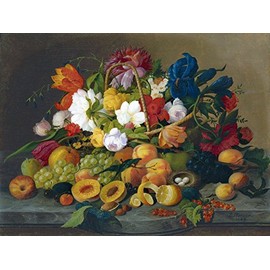 Fruit and Flowers by Severin Roesen Accent Tile Mural Kitchen Bathroom Wall Backsplash Behind Stove Range Sink Splashback One Tile 10"x8" Ceramic, Matte