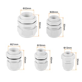 sourcing map 20 Pcs Cable Gland Kit 1/4" 3/8" 1/2" 3/4" 1" Adjustable Cable Connectors,Waterproof Tight Conduit Connector Nylon Conduit Fitting Electrical Conduit Fitting,Grey
