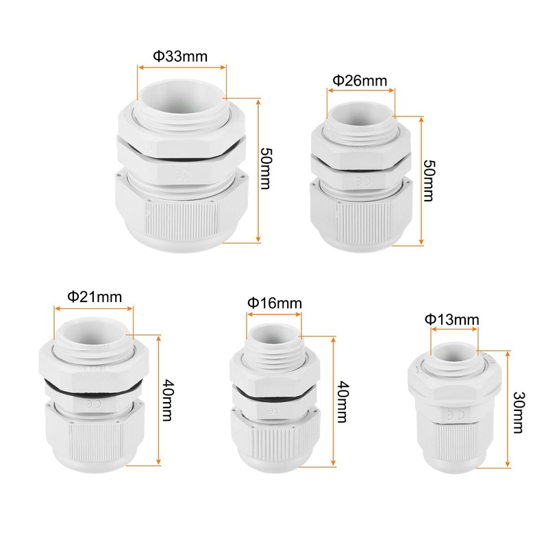 sourcing map 20 Pcs Cable Gland Kit 1/4" 3/8" 1/2"