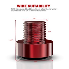 MZS Mirror Hole Plugs Motorcycle Mirrors Blanking Cover Caps Universal CNC Red 4 Pcs M10 X 1.25 Clockwise Reverse Compatible with Street Naked Road Bike