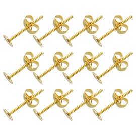 sourcing map 300Pcs Earring Posts and Backs, 4mm/0.16inch Flat Pad Blank Earring Tray Studs with Butterfly Backs for Craft Jewelry DIY, Gold