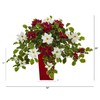 Nearly Natural 23in. Poinsettia and Variegated Holly Artificial Plant in