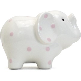 Child to Cherish Ceramic Elephant Piggy Bank for Girls, Pink Polka Dots