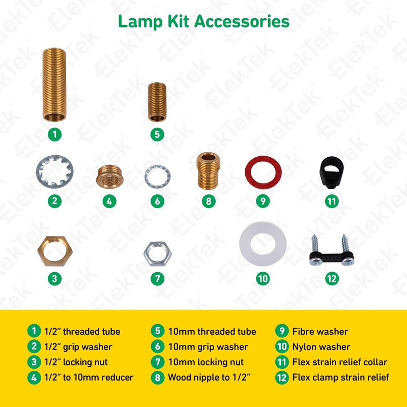 ElekTek Premium Lamp Kit Antique Brass Shade Ring E27 Lamp