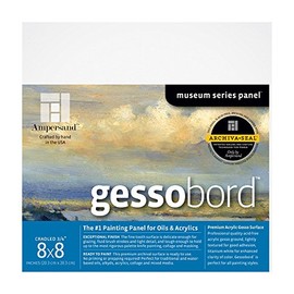 Ampersand Art Supply Gesso Wood Painting Panel: Museum Series Gessobord, 8" x 8", 3/4 Inch Depth