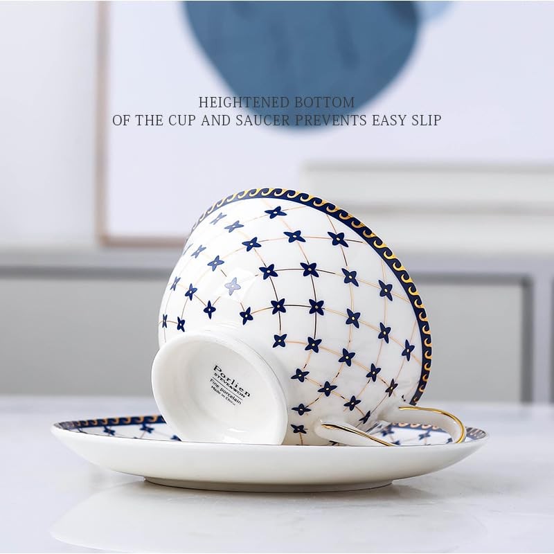 Porlien Royal Blue Star-night Porcelain 7-ounce Teacup and Saucer Set