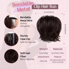 HOOJIH Ponytail Extension, Claw Clip in Straight Hair Bun Messy Bun 9 Inch Short Ponytail Extension with Bendable Metal Wire Hair Pieces for Women Fake Hair Bun DIY Styles - Dark Brown