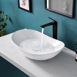 Davivy 17.9'' X 12.6'' Matte Black Oval Vessel Sink with Pop Up Drain,Bathroom Vessel Sinks,Bathroom Sinks Above Counter,Countertop Sink,Oval Bathroom Sink,Ceramic Vessel Sinks for Bathrooms