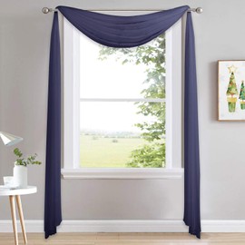 NICETOWN Scarf Sheer Curtain 216 Length - Window Topper Valance Voile Panel Classic for Sons/Boys/Seniors Room (60 Wide by 216 Long inches, 1 Piece, Dark Blue)