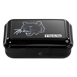 Step by Step Wild Cat Chicago Lunch Box Black with Divider and Click Lock Dishwasher Safe BPA Free School Nursery Boys Girls 0.9 Litre
