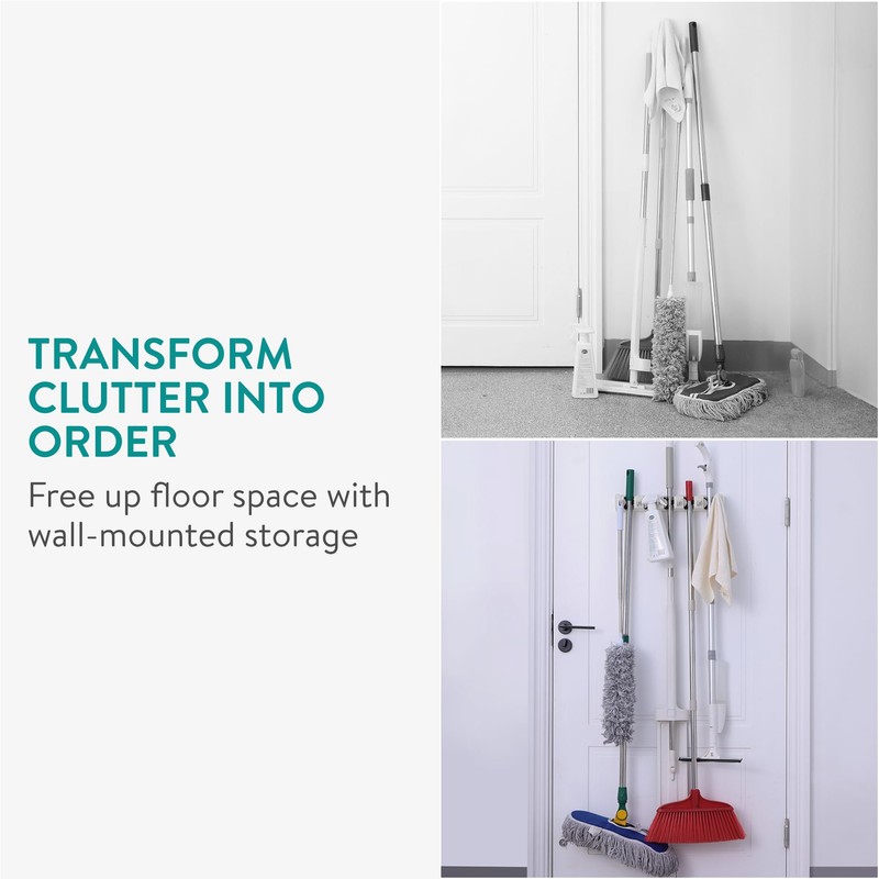 Navaris Broom Holder Wall - Space Saving Storage - Device