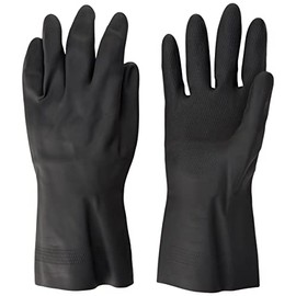Polyco 516 Maxima Heavy Duty Flock Lined Natural Rubber Gloves - Large - 1 Pair, Black