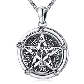 Eusense Tetragrammaton De Plata 925 Sterling Silver Jewelry Tetragrammaton Necklace Tetragrammaton Amuleto De Proteccion De Brujeria Pentacle Pentagram Pendant Necklace for Men Women