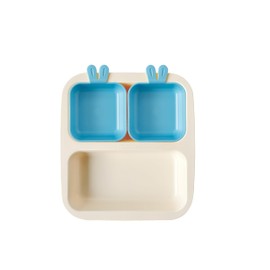NESTIQUE Rabbit Mini Plate for Baby | Non-Slip Suction Baby & Toddler Plate | BPA-Free Kids Dinnerware | Divided Design | Heat Resistant Microwave and Dishwasher Safe (Sky Blue)