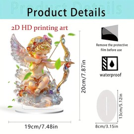 Folpus Valentine's Day Tabletop Decor 2D Angel Figurine with Base Cute Statue Sculpture for Office Fireplace Indoor Holiday Decoration