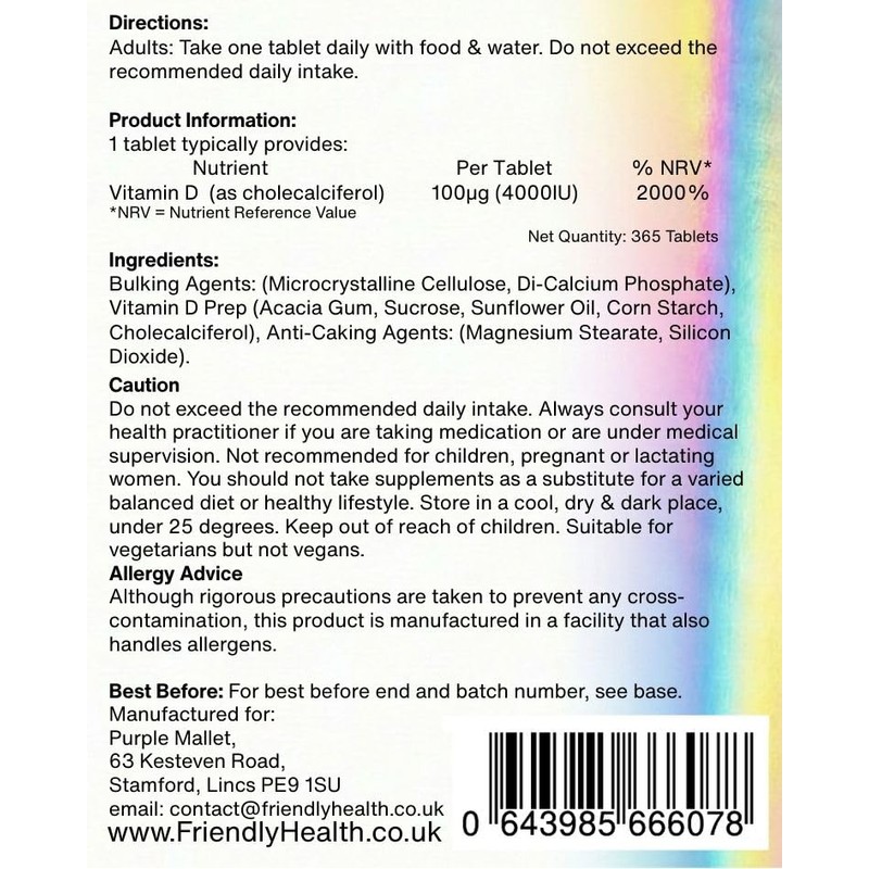 Vitamin D3 4000IU Tablets - 365 Day Supply - Vegetarian