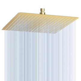 KINLIV 16 inch Brushed Gold Large Rain Shower Head Ceiling Mount - All Metal 304 Stainless Steel, Full Body Rainfall Shower with 324 Silicon Nozzles - Waterfall Bathroom Square Showerheads…