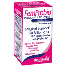 HealthAid FemProbio, 50 Billion with Prebiotic, 30ct, Helps with Vaginal Support, Acid & Bile Resistant, Lactose, Gluten, GMO Free, Vegetarian