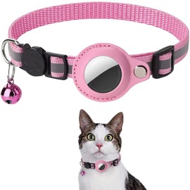 WAPSAT Airtag Cat Collar, Cat Collar with Bells, Reflective GPS Cat Collar, Cat Tracker Collar Cat Collar for Cats (Pink)
