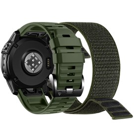 Quickfit Nylon Silicone 26mm Band for Garmin Fenix 8 51mm/epix Pro 51mm/Fenix 7X/Fenix 6X/Fenix 5X/Instinct 2X/Enduro/Quatix 7, Soft Silicone Hook Loop Watch Band for Garmin Fenix 5X Plus/Fenix 3/HR