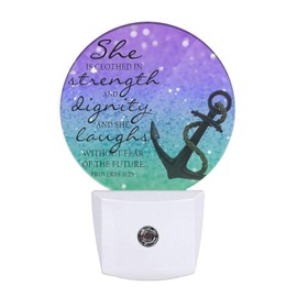Uanvaha Anchor Night Light Proverb She is Clothed in Strength and Dignity and She Laughs Without Fear of The Future LED Dusk to Dawn Night Lamp Auto Sensor for Bedroom Bathroom