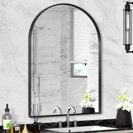 Minuover 22" x 30" Black Arched Mirror, Arch Wall Mirror, Metal Frame Black Bathroom Mirror, Arched Top Bathroom Vanity Mirror for Living Room, Bedroom, Entryway, Tempered Glass, Shatter Proof