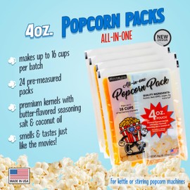 Nostalgia Theater Popcorn Bulk Pack – 24 Packets of 4 oz. Kernels, Seasoning Salt, & Butter Flavored Oil – Use with Kettles & Air Poppers – Movie Night Supplies