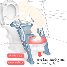 GrowthPic Toddler Potty Training Seat with Step Stool Ladder – Foldable Toilet Trainer with Splash Guard for Boys & Girls, Height Adjustable, Fits Standard & Elongated Toilets (Blue)