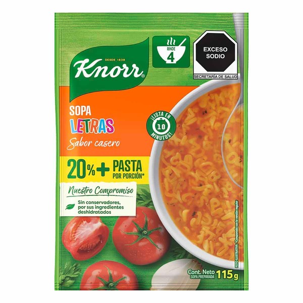 Sopa de Letras Knorr 20% Más Pasta 4 porciones 115 g