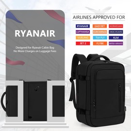 OTAHGK Cabin Bags 40×20×25 for Ryanair Underseat Carry-ons Travel Backpack Hand Luggage Bag Flight Rucksack Casual Daypack School Office Backpack Fit 14 Inch Laptop with USB Charging Port-Black