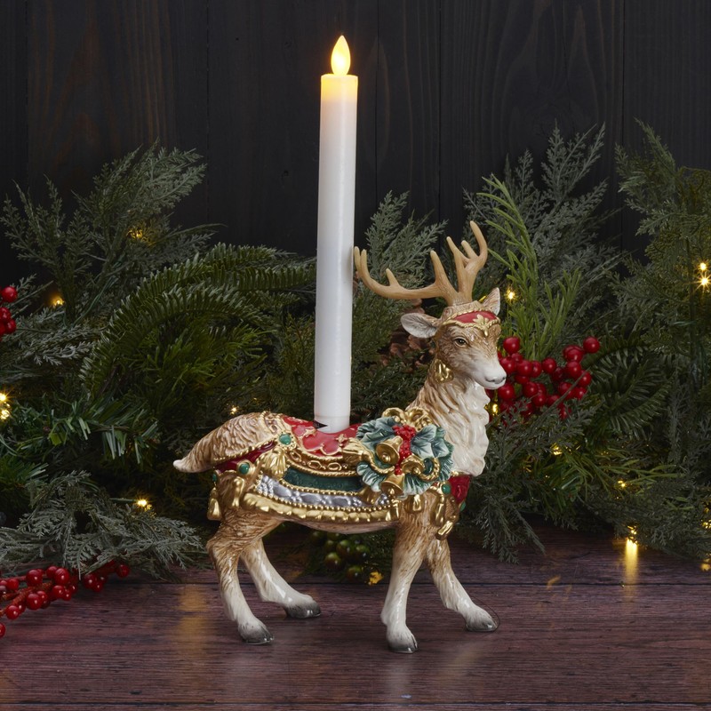 Fitz and Floyd Noel Holiday Standing Deer Ceramic Candle Holder