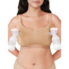 Pumping Bra Hands Free Zip Opening Design Seamless Nursing Bras for Breastfeeding High Support Nursing & Pumping Bra in One Beige XL