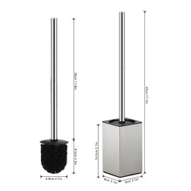 HOUHA Toilet Brush Stainless Steel with Toilet Brush Holder, 2 Brush Heads, Quick Drying Design, Silver