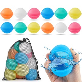 Reusable Water Balloons for Kids, 12Pcs No Magnets Silicone Leak-Resistant Refillable Water Balls Balloons, Summer Water Toys Splash Balls for Outdoor Backyard Lawn Beach Fun Games for Boys Girls