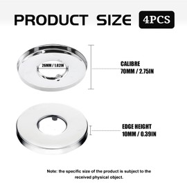 Cover Rosette Stainless Steel, Set of 4 Rosettes for Shower Fittings 3/4 Inch 27 mm x 70 mm x 10 mm in Height, Rosettes Cover for Pipes, for Fittings, Shower Tap/Tap/Sink Pipes/Radiators