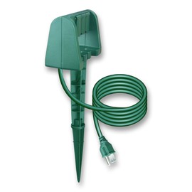 OSKOS Outdoor Power Stake, 3 Grounded Outlets with 90º Rotating Function and Safety Cover, 6FT Cord, UL Listed, Green